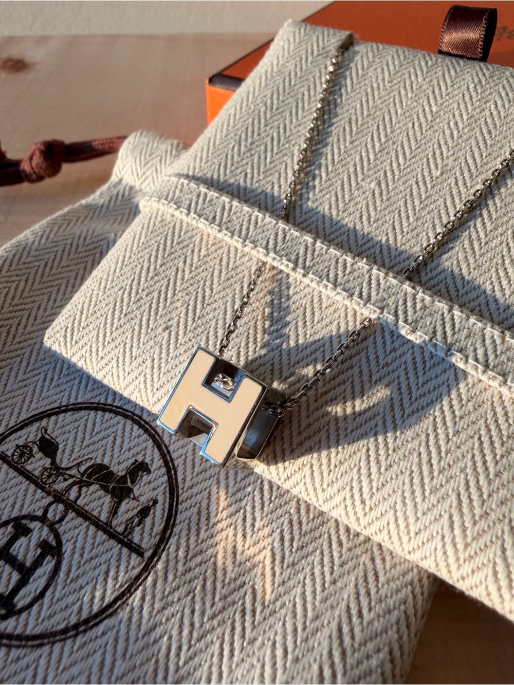 HERMES H Cube Necklace Silver/Off White Metal/Enamel - e60587g